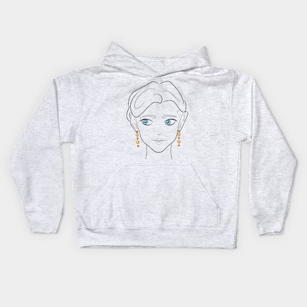 Blue Eyes Golden Earrings Concerned Girl Kids Hoodie by JettDes